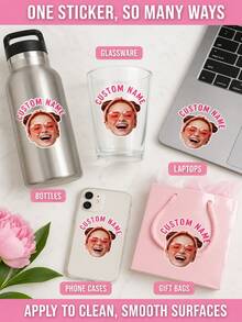 1/24/48/96pcs Customizable Personalized Face Photo Stickers With Custom Text, Fun Party Favors, Unique Gifts For Men And Women, Birthday, Wedding, Graduation, Reunion, New Year, Halloween And Christmas Custom Cup Decals, Stickers Only - Multicolor - View 5