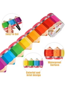 1pc Colorful Self-Adhesive Decorative Paper Border Strip, Suitable For Classroom Bulletin Boards And School Notice Boards, No Extra Glue Needed, Vibrant Multicolor Wall Edge Decoration Strip, Back To School Classroom Decor, DIY Classroom Wall Display - Multicolor - View 9