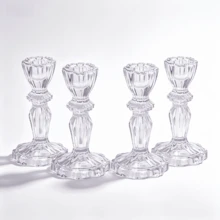 優雅 2/6 件組玻璃燭台，圓錐設計，時尚精緻，適合婚禮、節日與居家裝飾，透明 - A-透明 - 查看 13