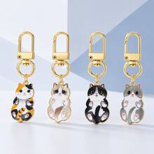 Miniso 1pc Cute Cat Keychain, Mini Kitten Pendant With Gold-Tone Lobster Clasp, Lightweight Bag Charm For Handbag, Backpack, Purse, Pouch And Keys, Cat Lover Gift, 4 Styles Available - Gray & White Cat - View 7