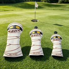 Personalized Cartoon Mummy Golf Wood Cover, Fits Driver, Fairway Wood, Hybrid, Wear-Resistant PU Leather Golf Club Headcover - White - View 1