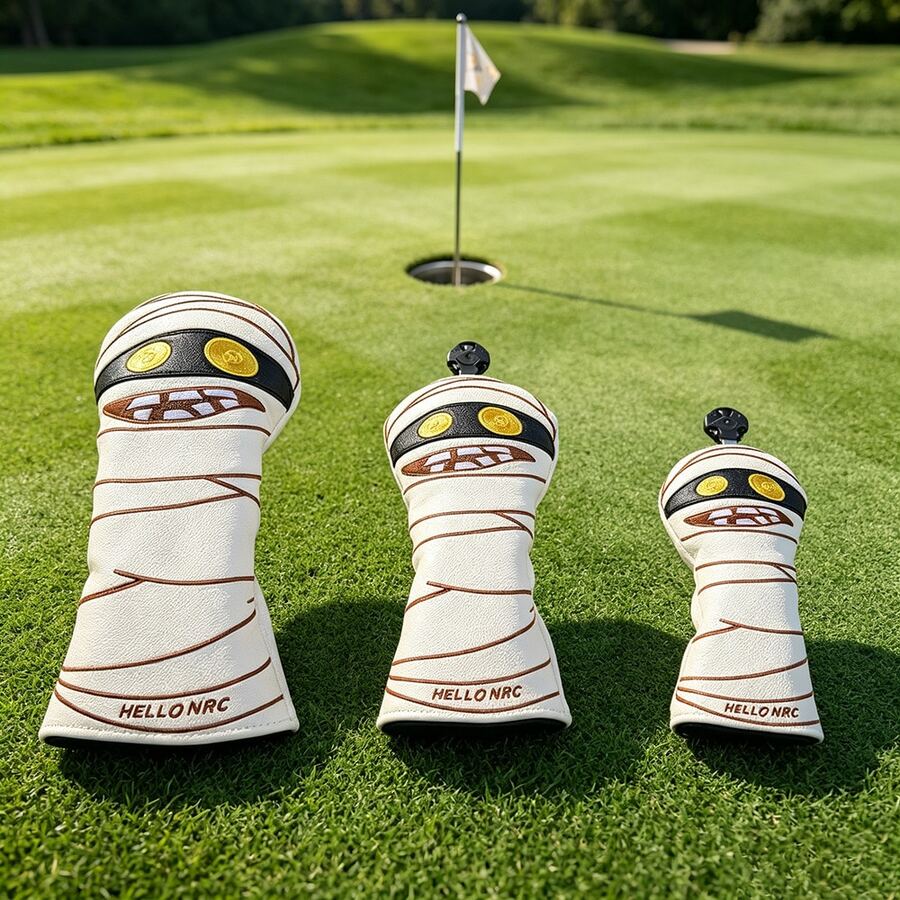 Personalized Cartoon Mummy Golf Wood Cover, Fits Driver, Fairway Wood, Hybrid, Wear-Resistant PU Leather Golf Club Headcover - White - View 1
