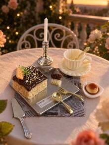 Miniature Dollhouse Candlelight Dessert Model Set, 1:12 Cake, Caramel Pudding, Teacup And Candlestick Miniature Models, With Mini Tableware And Tray, Miniature Model House Romantic Dining Scene Decoration And Photography Props - one-size - View 5