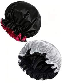 YPGVUO Set 2 Buah Topi Tidur Satin Berumbai Bolak-balik, Topi Tidur Lembut Dua Sisi untuk Perawatan Rambut Malam & Perawatan Kulit di Rumah, Hadiah Liburan Manis untuk Wanita - Hitam - View 12