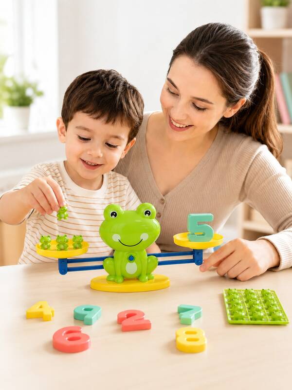 Children's Frog Balance Math Toy, Number Blocks And Mini Frogs Number Counting Learning Game, Preschool Educational Toy, 3+ Years Old, Number Blocks, Preschool Math Toy, Educational Toy, Children's Math Game, Interactive Math Game, Kindergarten Math Toy, Toy, Children's Toy