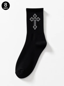 1/2/5/8/10/20 Pairs Men's All-Season Versatile Comfortable Minimalist Black & White Solid Color Mid-Calf Socks - Multicolor - View 22