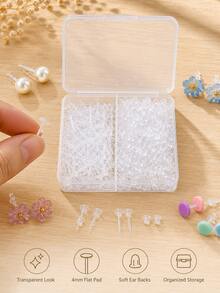 200/600pcs Hypoallergenic Plastic Earring Studs And Backs Set, DIY Earring Making Material Kit, Includes Earring Studs, Backs And Accessories, Earring Making Supplies, DIY Earring Holder - Clear - View 1
