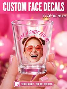 1/24/48/96pcs Customizable Personalized Face Photo Stickers With Custom Text, Fun Party Favors, Unique Gifts For Men And Women, Birthday, Wedding, Graduation, Reunion, New Year, Halloween And Christmas Custom Cup Decals, Stickers Only - Multicolor - View 1