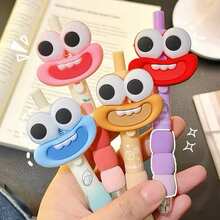 4pcs Cute Big Eye Big Mouth Pens, Retractable Medium Tip, 0.5mm Black Ink, Plastic Rubber Grip, Unique Gift Creative, Novel Stationery, Suitable For Daily Writing And Office Use (Pattern, Style And Color Random) - Multicolor - View 3