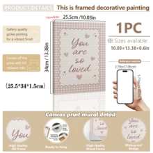 1pc Framed Canvas Baby Nursery Wall Art Decor, "You Are So Loved" Children's Artwork, Soft Pink Plaid Background With Heart And Wave Border, Bohemian Style Baby Girl Nursery Decor, Ready To Hang Framed Painting, Suitable For Toddler Bedroom, Playroom, Classroom, Baby Shower Gift, Little Baby Gift, Love And Affirmation Themed Artwork, Soft Pastel Color Palette Aesthetic, Modern Whimsical Style Children's Room Accent Decor - Multicolor - View 14