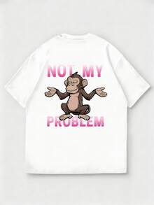 Affen Motiv mit Nicht mein Problem Statement Herren TShirt Streetwear Print Kurzarm Sport Casual Shirt Bequemes Design Alltag und Freizeit - Blanc - Voir 3