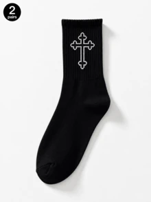 1/2/5/8/10/20 Pairs Men's All-Season Versatile Comfortable Minimalist Black & White Solid Color Mid-Calf Socks - Multicolor - View 23