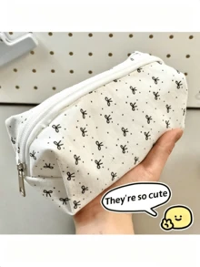 1pc Cute Large Capacity Cosmetic & Stationery Storage Bag, Bowknot Pencil Case, Student Stationery, Pencil Pouch, Travel Organizer, Back To School Essential - Bow Pencil Case - View 1