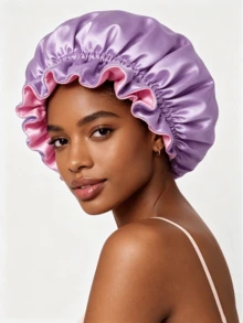 YPGVUO Set 2 Buah Topi Tidur Satin Berumbai Bolak-balik, Topi Tidur Lembut Dua Sisi untuk Perawatan Rambut Malam & Perawatan Kulit di Rumah, Hadiah Liburan Manis untuk Wanita - Hitam - View 6