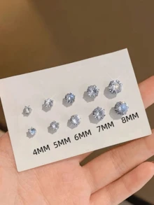 Bộ 2 đôi bông tai đính đá giả pha lê tròn thời trang, trang sức sành điệu - Bạc - Xem 13