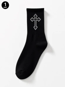 1/2/5/8/10/20 Pairs Men's All-Season Versatile Comfortable Minimalist Black & White Solid Color Mid-Calf Socks - Multicolor - View 18