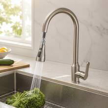 Fashionable Stainless Steel Kitchen Faucet With Pull-Out Sprayer - Single Handle, Hot And Cold Water, Easy Installation, Sink Faucet, Comes With Water Inlet Pipe - Silver - View 7