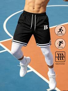 Men's Sports Basketball Shorts, Quick-Dry Gym Training Shorts With Pockets, Men's Casual Running Training Shorts - Black - View 2
