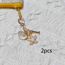 2件裝度假風創意海星貝殼字母鑰匙圈，附ID卡套掛繩包包配件，汽車裝飾吊飾，情人節與度假季完美禮物 - 彩色 - 查看 20