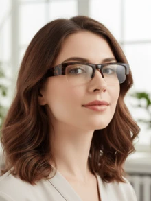 A Pair Of Unisex Metal Semi-Rimless Glasses Featuring A Stylish, Unique, And Artistic Design With Clear Lenses. - Leopard - View 12