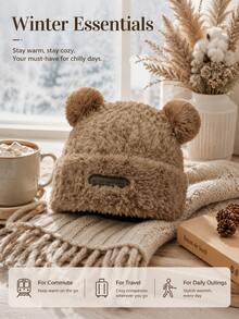 1pc Cute Bear Ear Plush Hat, Warm Ear-Protective Beanie For Women, Autumn/Winter, Face-Slimming - Multicolor - View 9