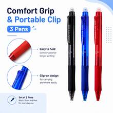 3 Packs 0.5mm Erasable Gel Pens, Assorted Color Friction Pens With Built-In Eraser, Comfort Grip And Pocket Clip, Smooth Writing Pens For Students, School, Office, Homework, Notes, Journaling And Planning - Multicolor - View 8