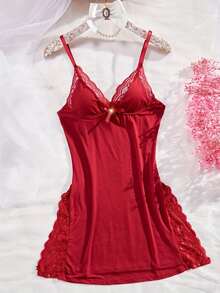 3-Piece Set Of Women's Solid Color Lace Pajamas, Lace Panel, Side Slit Skirt, Sexy Lace Home Sleepwear - 混合色 - 查看 7