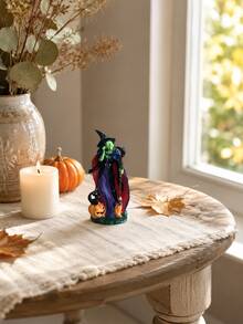 Estátua de Bruxa Assustadora Segurando Vassoura Decoração de Mesa Interna de Halloween Ornamento de Bruxa com Rosto Verde com Abóbora Gato Preto Decoração de Cena de Festa de Feriado Gótico para Casa Outono Lareira Estante de Livros Bandeja de Jantar - Chamada de bruxa - Visão 6