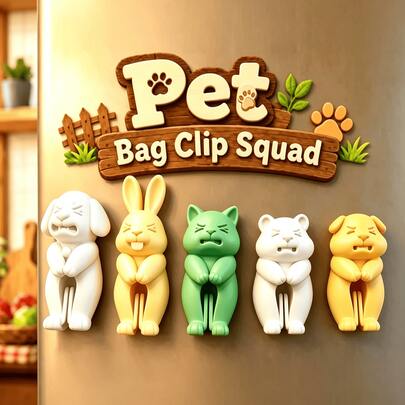 5pcs Random Style Funny Expression Animal Food Sealing Clips, 3D Cute Design Combines Practicality And Decor, Strong Grip Effectively Locks Food Freshness And Moisture-Proof