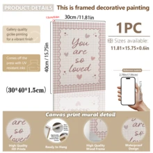 1pc Framed Canvas Baby Nursery Wall Art Decor, "You Are So Loved" Children's Artwork, Soft Pink Plaid Background With Heart And Wave Border, Bohemian Style Baby Girl Nursery Decor, Ready To Hang Framed Painting, Suitable For Toddler Bedroom, Playroom, Classroom, Baby Shower Gift, Little Baby Gift, Love And Affirmation Themed Artwork, Soft Pastel Color Palette Aesthetic, Modern Whimsical Style Children's Room Accent Decor - Multicolor - View 13