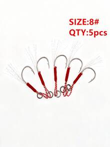 5pcs Single Hook Iron Plate Lure Fishing Hooks With Feathers And Barbs, Freshwater Iron Plate Hooks For Long Casting, Fishing Accessories - Silver - View 9