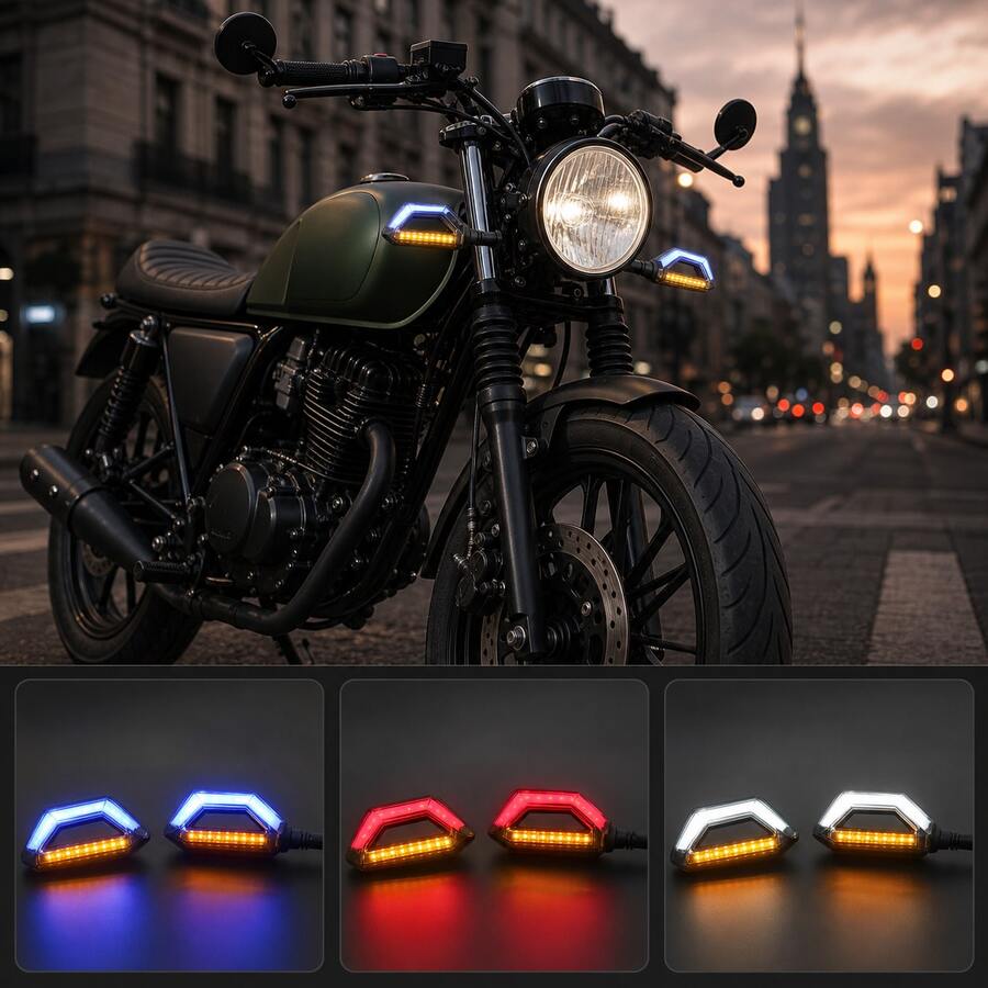 2 Direccionales Focos Faros Led Motocicleta Efecto Neon Tmax - Azul - Ver 1