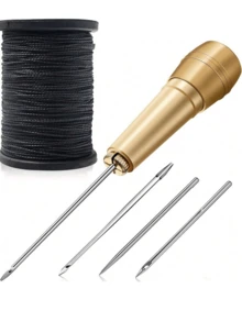 EDCUEBE7 5pcs/Set Cone Needles With Copper Handle & 3 Needle Tips, 50m Black Nylon Thread Coil, Handcraft Canvas Leather Sewing Tools For Shoes And Leather Repair - Black - View 7