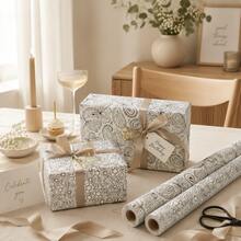 2 Rolls, 5m Each, Black & White Coloring Wrapping Paper Set, Floral Doodle & Paisley Print, Easy-Cut Rectangular Gift Wrapping Paper, Suitable For DIY Coloring, Birthday, Party, Wedding, Craft & All-Season Gift Wrapping - Graffiti Flower - View 10