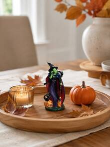 Estátua de Bruxa Assustadora Segurando Vassoura Decoração de Mesa Interna de Halloween Ornamento de Bruxa com Rosto Verde com Abóbora Gato Preto Decoração de Cena de Festa de Feriado Gótico para Casa Outono Lareira Estante de Livros Bandeja de Jantar - Chamada de bruxa - Visão 8
