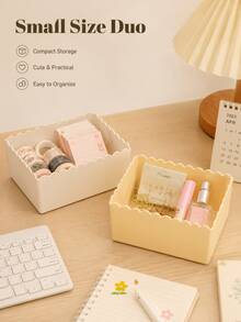 1pc & 2pcs Packs Hot Stackable Wave Edge Desktop Storage Box, Plastic Cosmetic & Stationery Organizer Bin, Household Sundry Container, Office Supplies, Back To School Must-Have - Multiple Styles - View 3