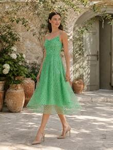 Fresh Green Geometric Embroidered Summer Midi Dress - 綠色 - 查看 6