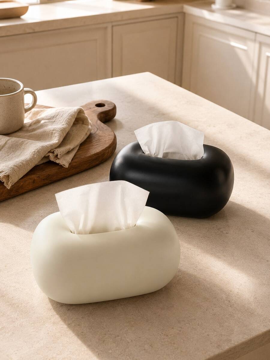 Decorative Tissue Box Cover, Single Modern Resin Napkin Holder With Soft Rounded Design, Stylish Facial Tissue Storage For Bedroom, Living Room, Vanity, Entryway And Home Office - Multicolor - View 1