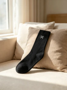 1/3/5/10/20 Pairs Women's Mid-Calf Socks, Versatile Black Solid Color With Bow, Moisture-Wicking And Breathable, Suitable For Sports And Daily Wear - Black - View 3