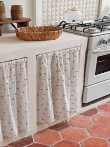 1pc Floral Cotton Kitchen Short Curtain/Cafe Curtain, Without Curtain Rod, Vintage Pastoral Romantic Daisy Pattern Semi-Sheer Beige Tassel Curtain, Cafe Country Farmhouse Kitchen Half Curtain - Multicolor - View 8