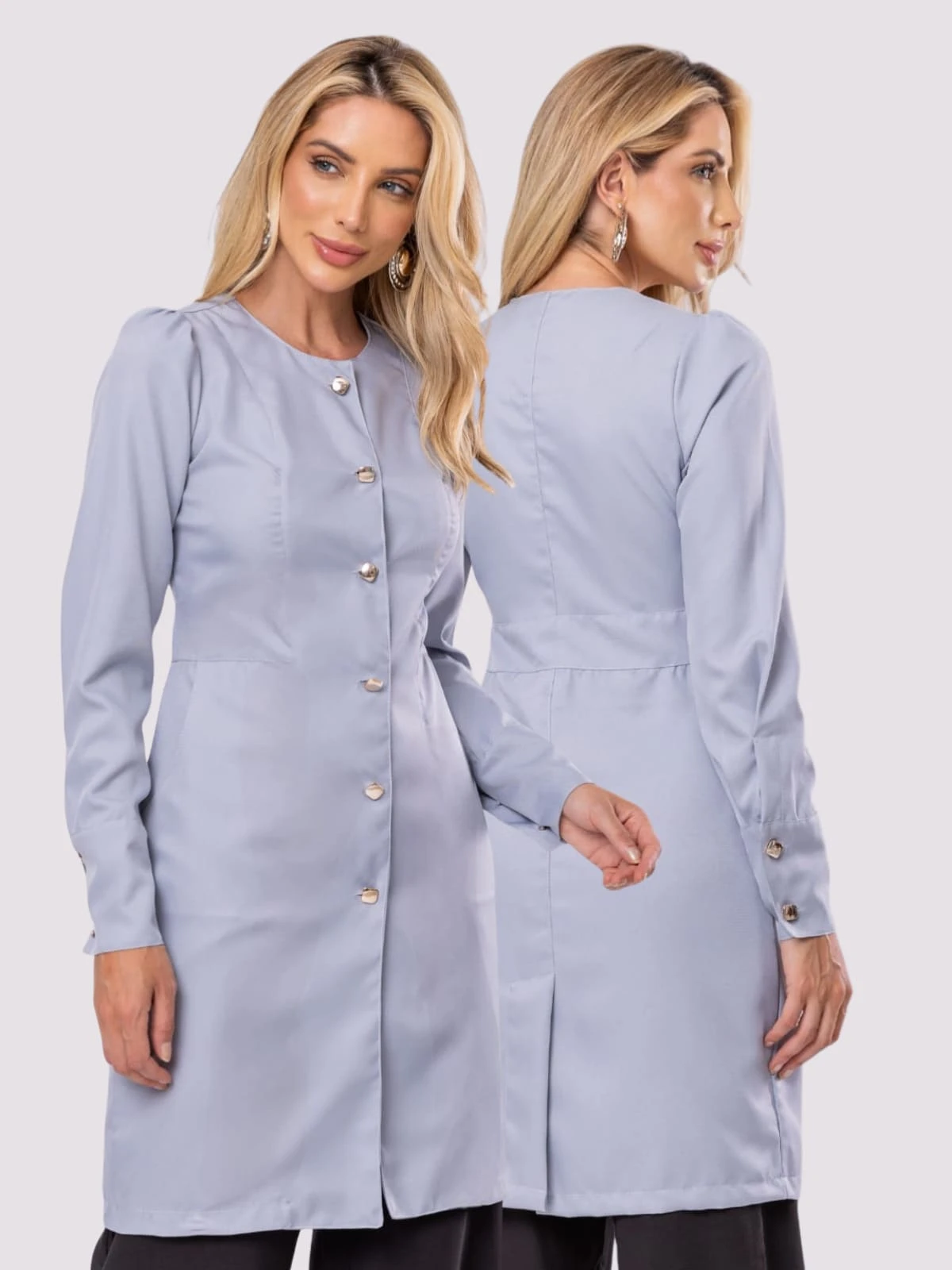 Women's Long Sleeve Button Gabardine Lab Coat Oli - 淺灰色 - 查看 1
