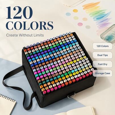 120 Colors Marker Pens Set Manga Brush Pen Student Drawing Sketch Kawaii Art School Supplies Stationery Paint Lettering Markers