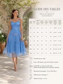 Cornflower Blue Geometric Embroidered Mesh Midi Dress - 藍色 - 查看 11