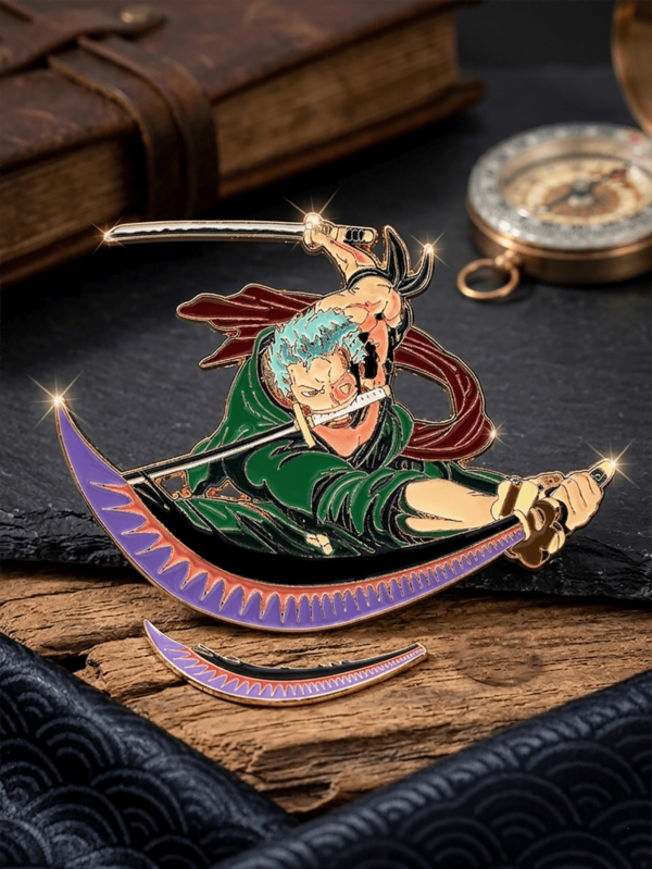One Piece 羅羅諾亞·索隆琺瑯胸針 三劍風格動漫領章徽章，適用於背包夾克，動漫收藏珠寶粉絲禮物