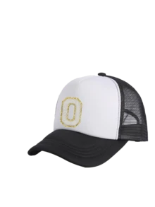 1 Buah Topi Baseball Bordir Huruf A-Z, Topi Trucker Blok Warna, Jaring Bernapas dan Dapat Diatur, Perlindungan Matahari Luar Ruangan, Topi Pasangan, Gaya Minimalis - Hitam dan Putih - View 8