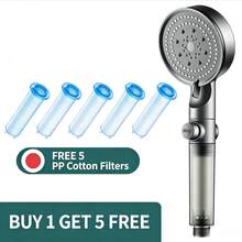 [Shower Head + 5 Filters+1.5m Shower Hose] 5-Setting Adjustable Pressure Filtered Shower Head, Handheld Shower Head With 10 Replaceable Filters, For Bathroom Showers, Outdoor Hot Water RV Showers - Shower Head + 5 Filters + 1.5m Hose - View 5