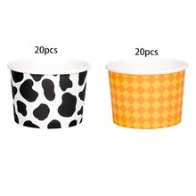 10 pièces/20 pièces/40 pièces/80 pièces Gobelets à glace en papier à motif de vache orange et carreaux de diamant, 3,5 pouces de diamètre supérieur, 2,4 pouces de hauteur, bols à collations et friandises, contenants à desserts à motif de dessin animé pour sundae, yaourt, fête d'anniversaire, fête à thème vache, fête de la ferme, fournitures de table de collations festives de carnaval - Multicolore - Voir 10
