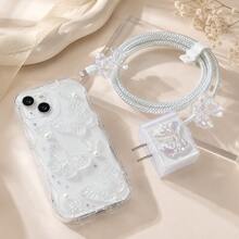 6件組蝴蝶結手機配件 Apple 16/17 Pro Max 手機殼附充電器保護套，相容 iPhone 17 Pro Max 手機殼 16 Pro Max 手機殼 時尚保護殼 + 20W 手機充電器保護套 - 彩色 - 查看 2