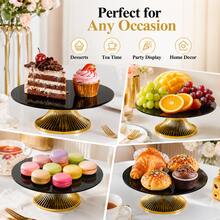 1pc Acrylic Dessert Tray, European Minimalist Design, Food Plate For Home Gathering Decoration, Cake Tray - Tall Plate With Gold Base and Black Plate - View 4