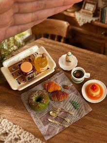 Set Model Makanan Sarapan Rumah Boneka Miniatur, Skala 1:12 Bagel, Croissant, Puding Karamel, Kopi dan Stoples Selai dengan Model Peralatan Makan, Dekorasi Adegan Dapur Rumah Model dan Properti Fotografi - Satu-Ukuran - View 2
